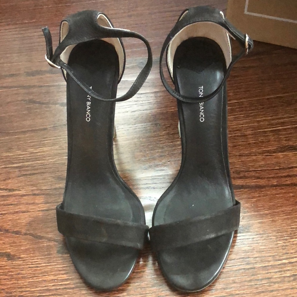 Tony Bianco Lucite Heel Suede Sandals